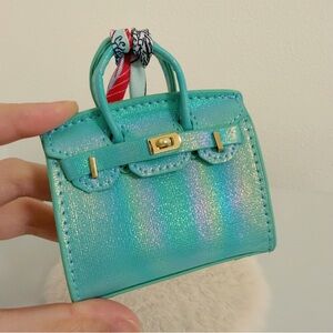 Mini Iridescent Bag Charm - Mint Aqua